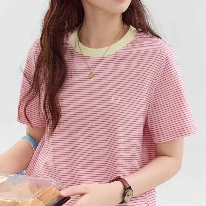 ピンクボーダー ショートスリーブTシャツ L1271