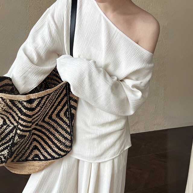 ワンショルダートップスワイドパンツセットアップ　00520