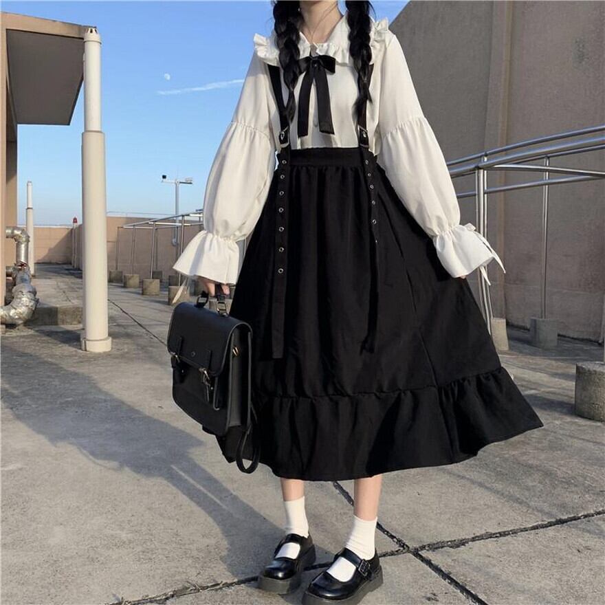 セミロリ ソフトロリータセットアップ ブラウス サスペンダースカート