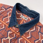 希少 80s ビンテージ PERSON'S FOR MEN パーソンズ フォーメン デザイン 総柄 デニム切替 長袖シャツ サイズ XL~程度 /メンズ/オールド