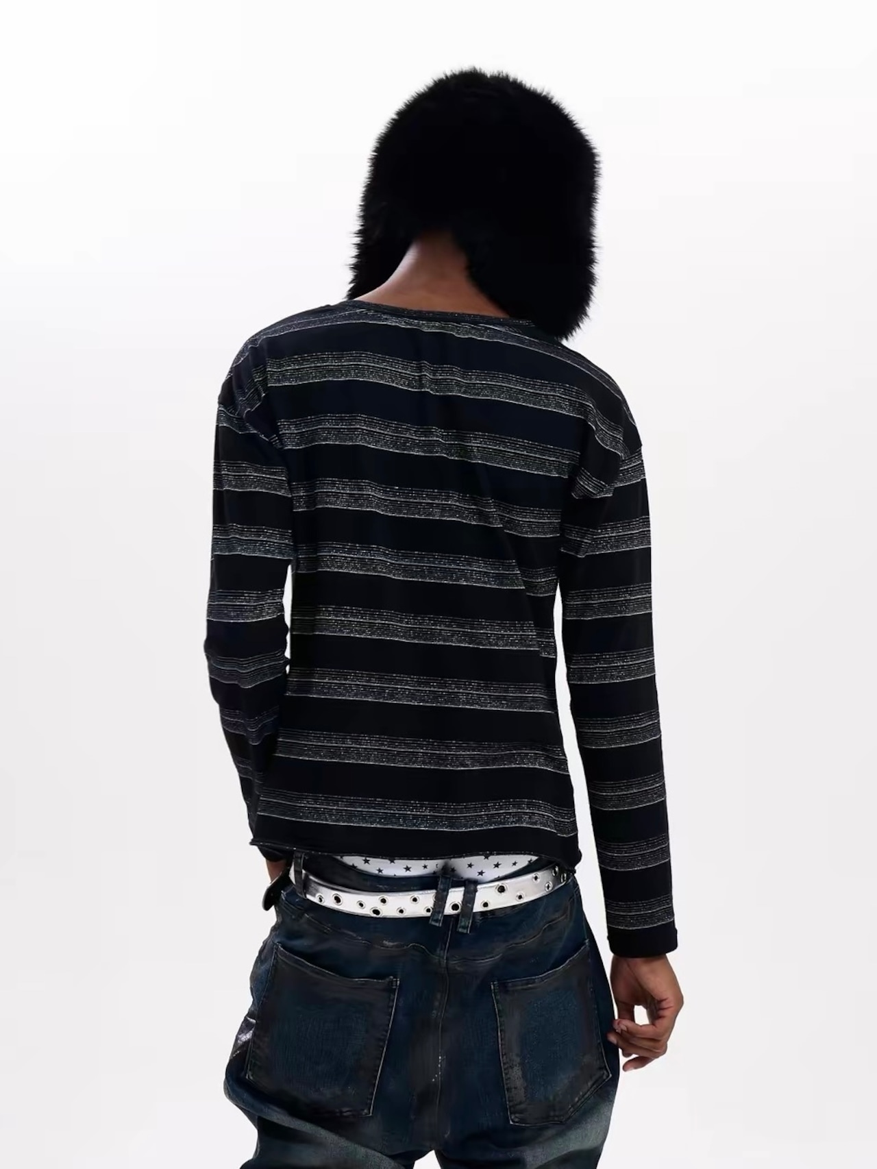 【Fourth3ex】Stripe Portrait Print Long Sleeve T-Shirt