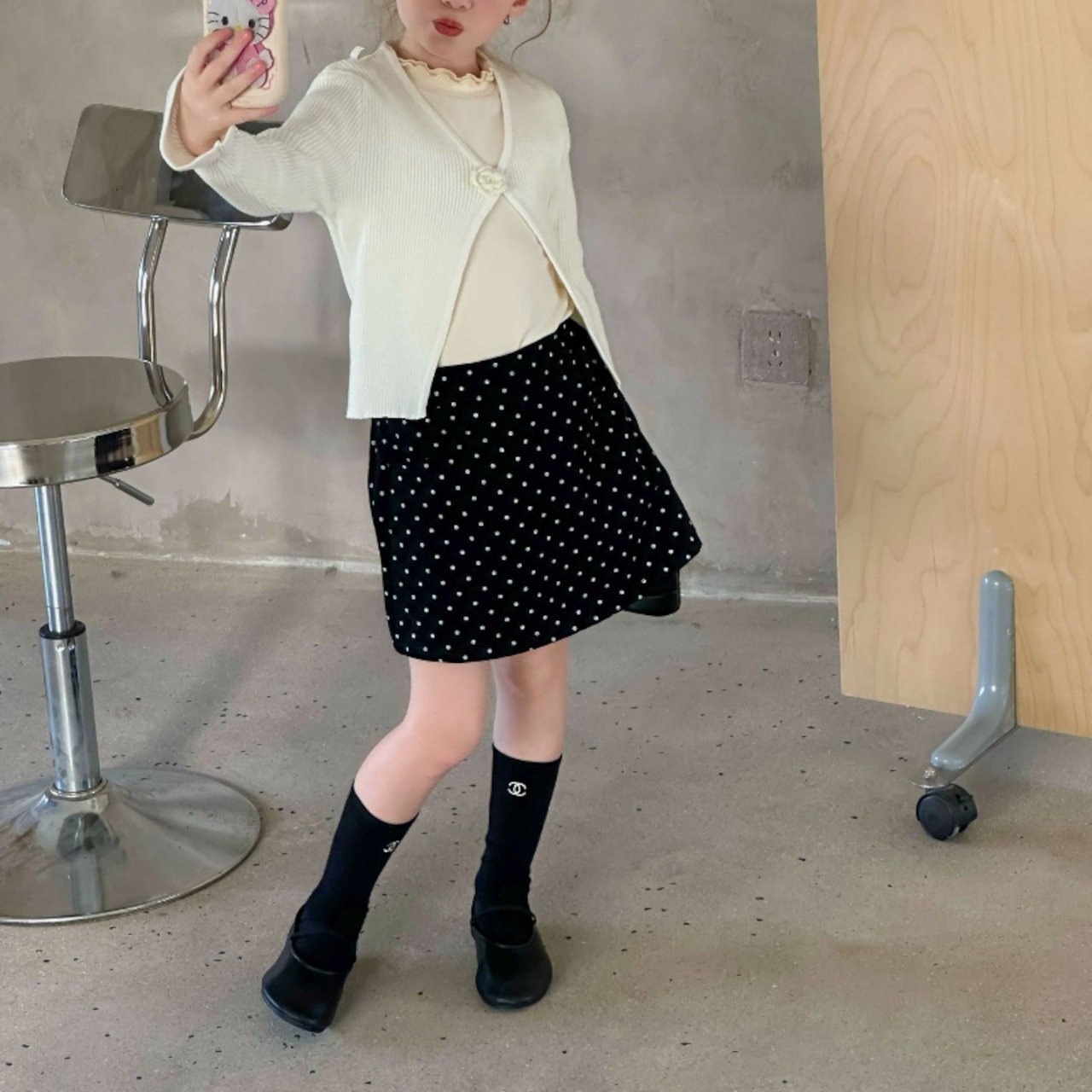 秋バラデザインリブカーディガン