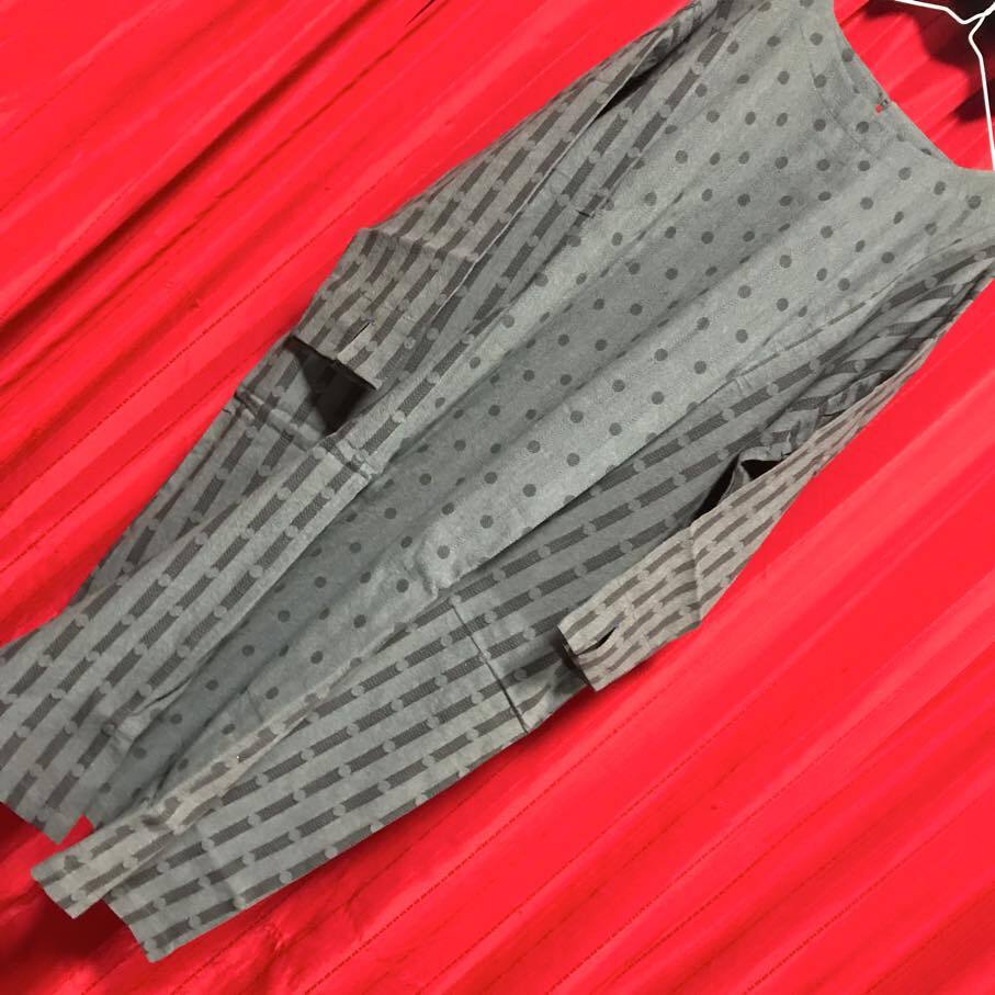 マライカ コットンドット&ストライプワンピース ブルー(グレー)