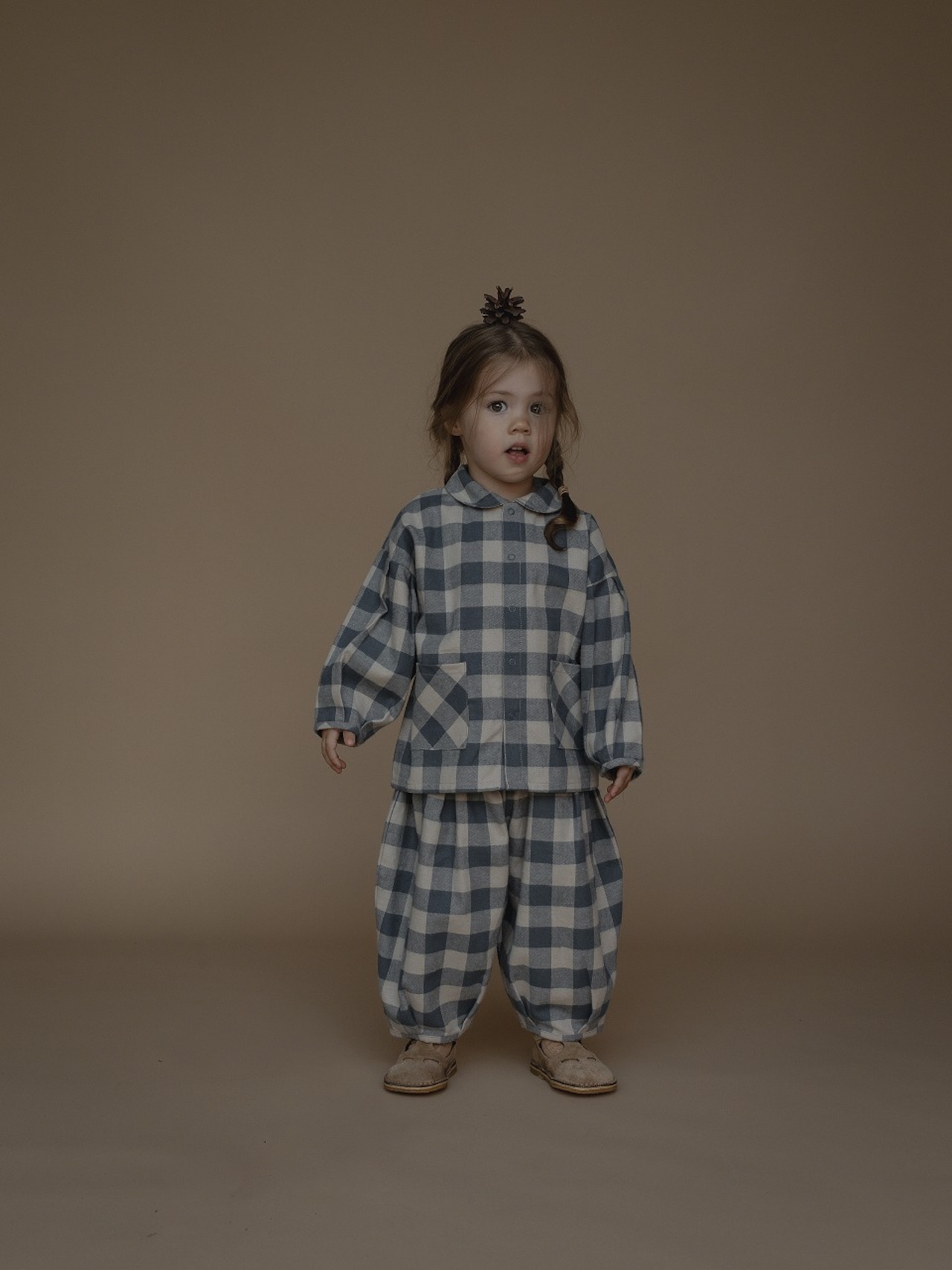 ORGANIC ZOO Fog Blue Gingham Lodge Pants