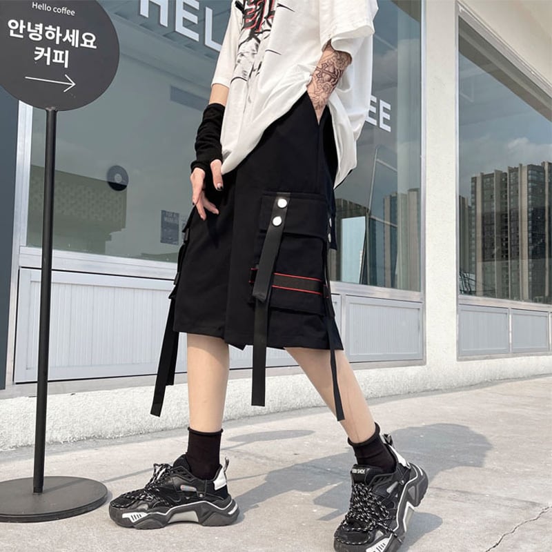 倉寶兒屋シリーズ ショートパンツ ボトムス 五分丈 男女兼用 ブラック 黒い かっこいい M L Xl ファッション 夏 Elegant