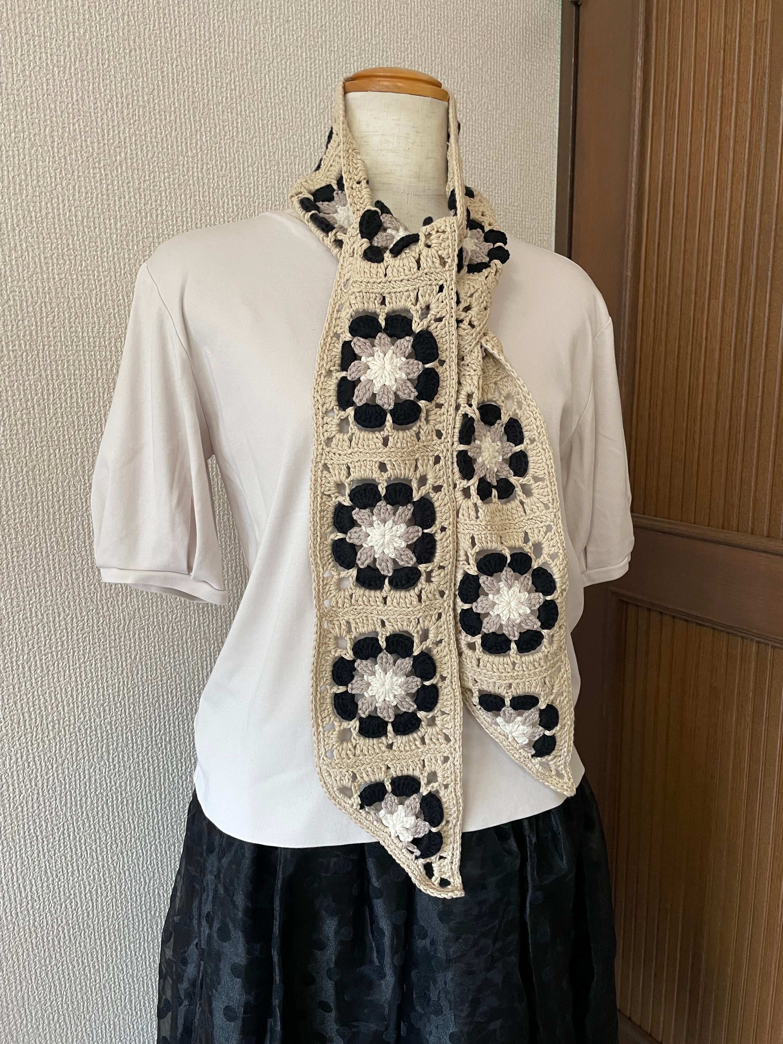 135 かぎ針編み☆ナチュラルモノトーンモチーフのストール | Knitting