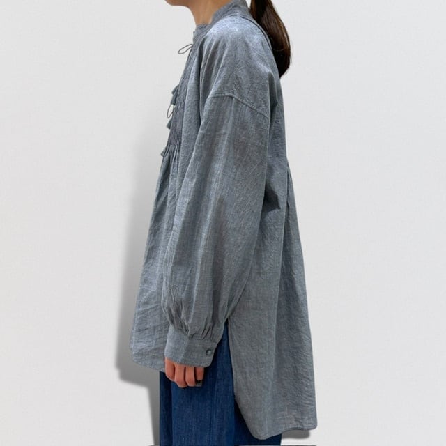 maison de soil HANDWOVEN YARN DYE NATURAL INDIGO CHAMBRAY BANDED