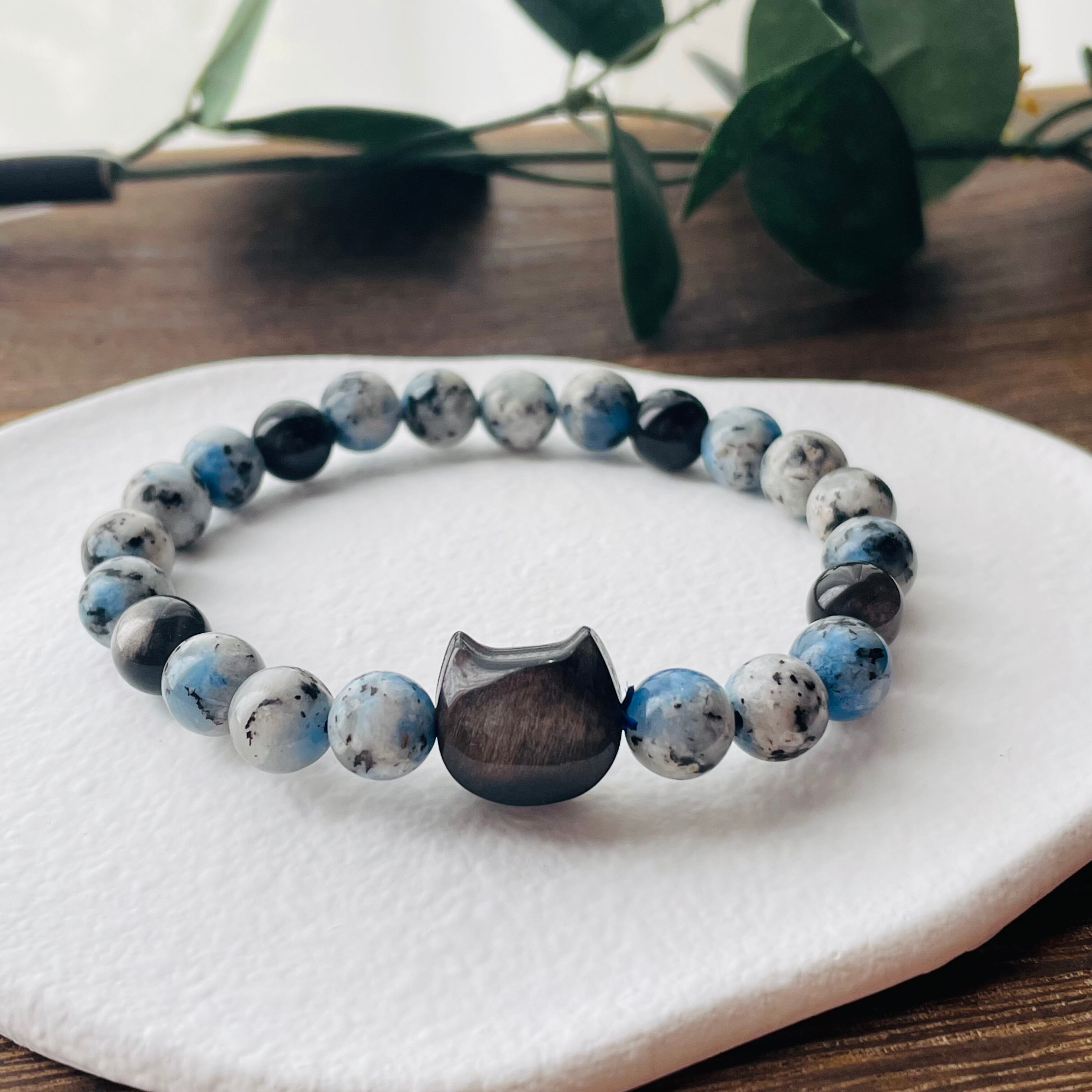 31220-⑤猫×パワーストーン|ブレスレット|魔除け・ヒーリング・浄化| ネコ ねこモチーフ 猫雑貨 猫グッズ アクセサリー 天然石 プレゼント ギフト レディース