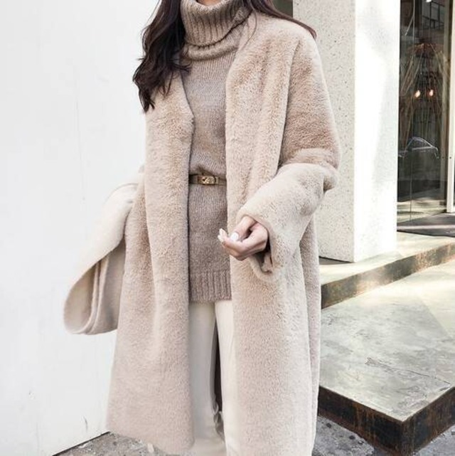 【即納　XL】コート レディース ファーコート ファー付き ロング丈 ロングコート ボアコート 無地 ノーカラーコート きれいめ 通勤 オフィス 秋冬