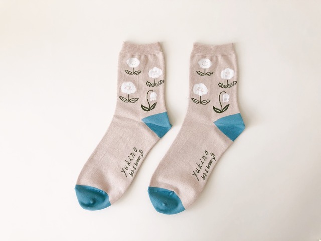 yukino textile socks 『Flowers』ベージュ