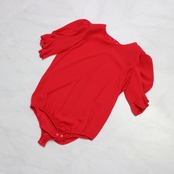 【美品 社交ダンス衣装】上下セット U:NA ユーナ 赤 レッド Lサイズ 派手 かわいい 可愛い 上品 目立つ シック 半袖