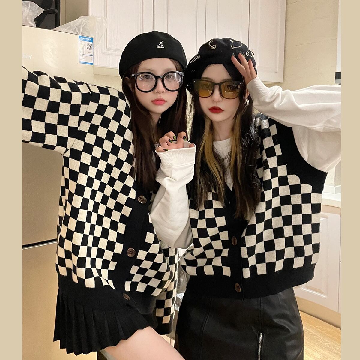 スタンダードスタイルセーター オータムブラックホワイトカーディガントップス ロング レトロ 秋物 モンロー29648169482