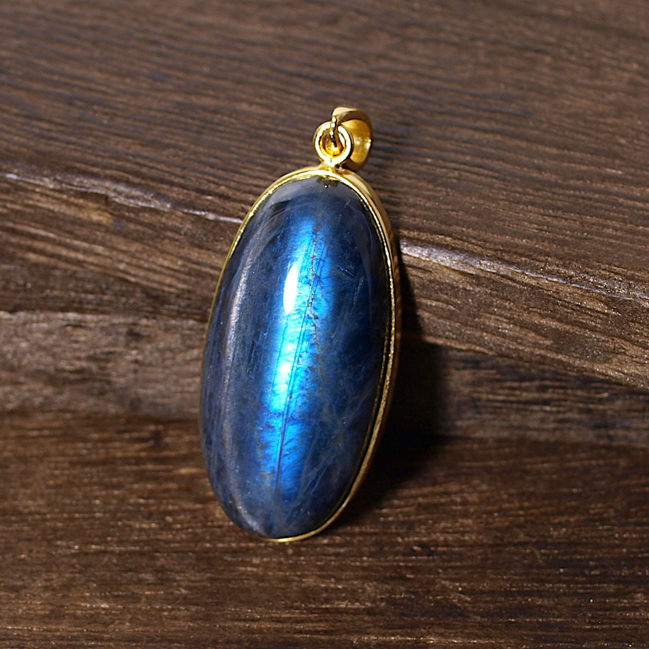 【一点物】ブルーラブラドライトオーバルK18GFペンダントトップN0.1