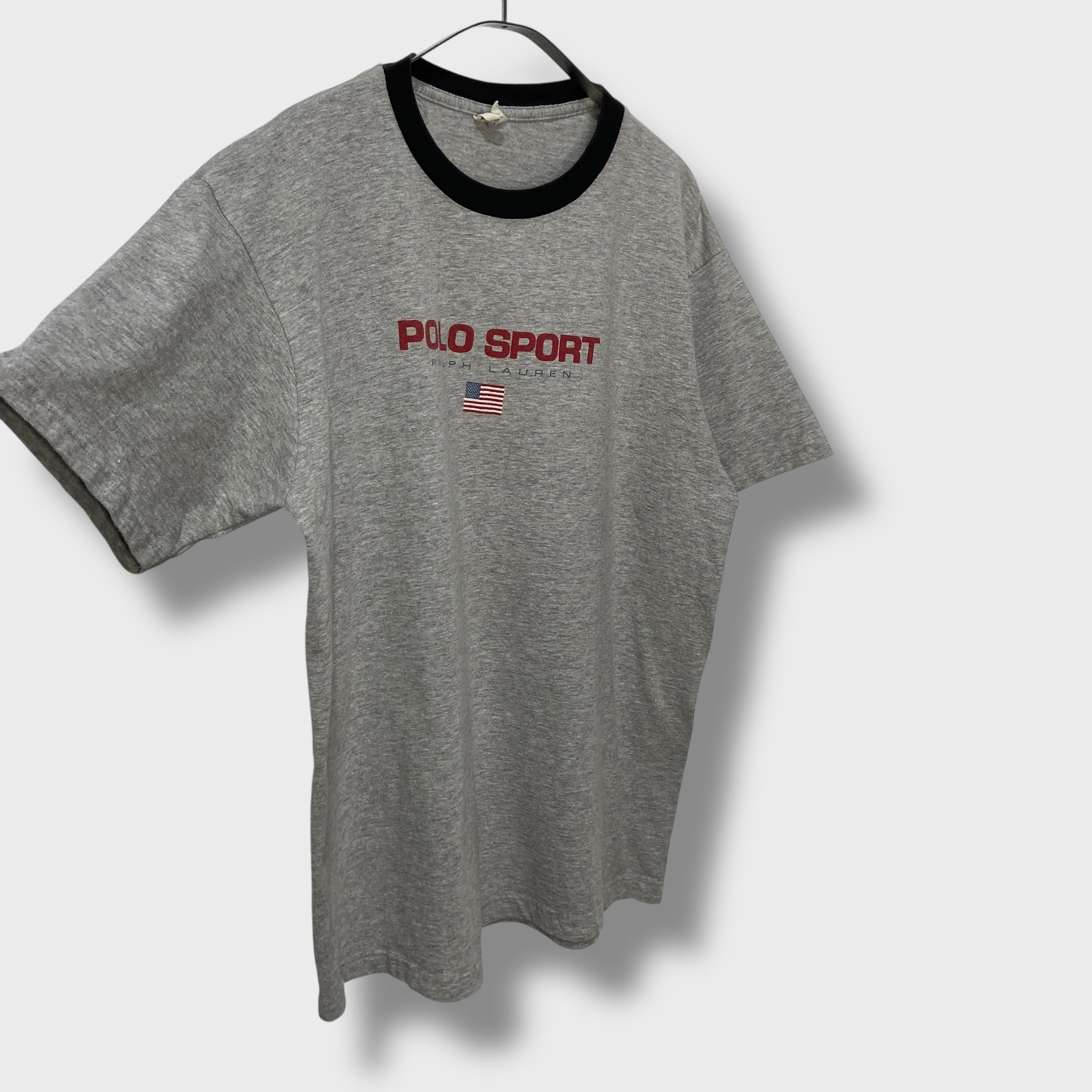 90s POLO SPORT ラルフローレン 星条旗ロゴTシャツ リンガーネック