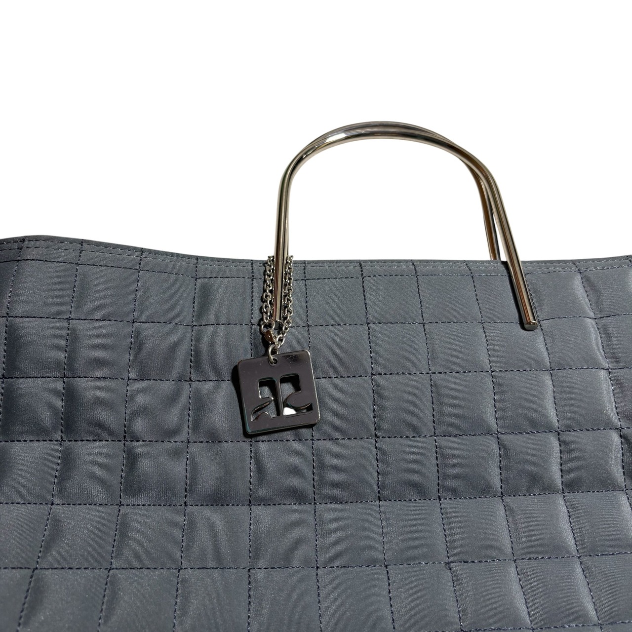 COURREGES gray nylon quilting metal handle bag