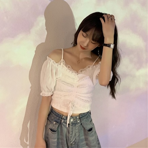 ✞ スリーブVネックギャザーシャツブラウスショートトップス スウィート ✞ゴスロリ SM ミリ 甘ロリ クラロリ 和ロリ エレガント 黒ロリ 姫ロリ 華ロリ BB-BB1005648