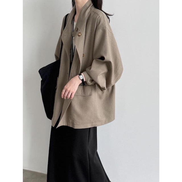 stand-collar gathered waist  short coat