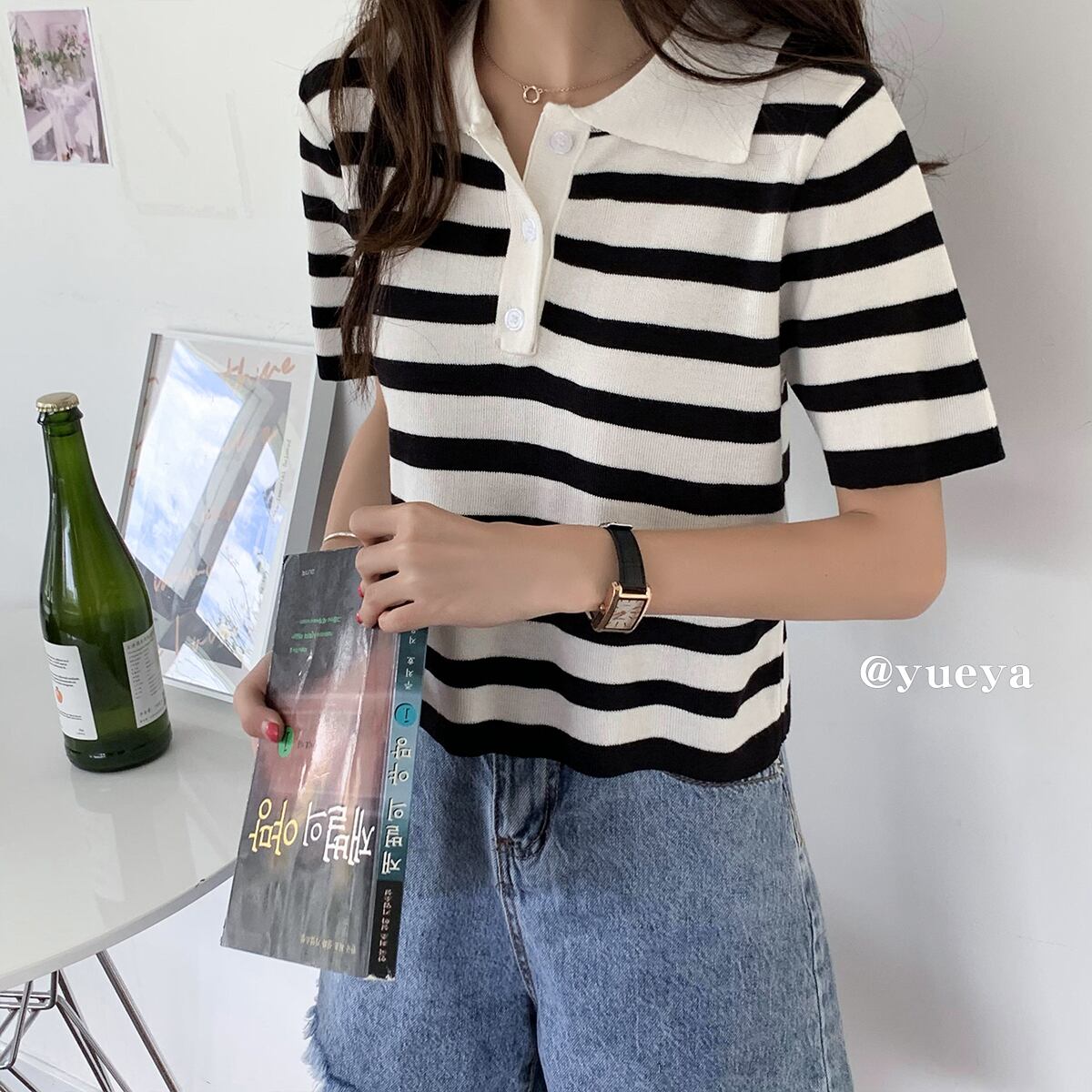 ストライプTシャツ シャツ サマーショートルーズ薄手トップス 夏物 クレセントシティ7832708158