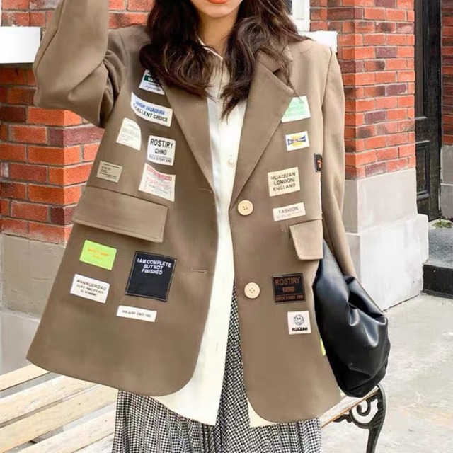 girly British style a lot of niche LOGO badge suit jacket 0844