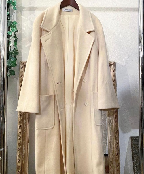 white colour double breasted wool long coat