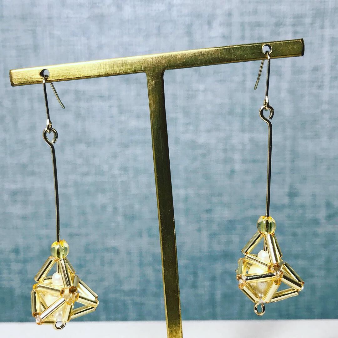 0044:鳥籠風 コットンパールロングピアス