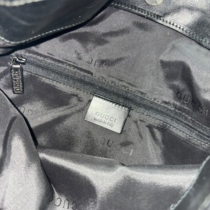 vintage GUCCI black nylon × leather hand bag “Bamboo”