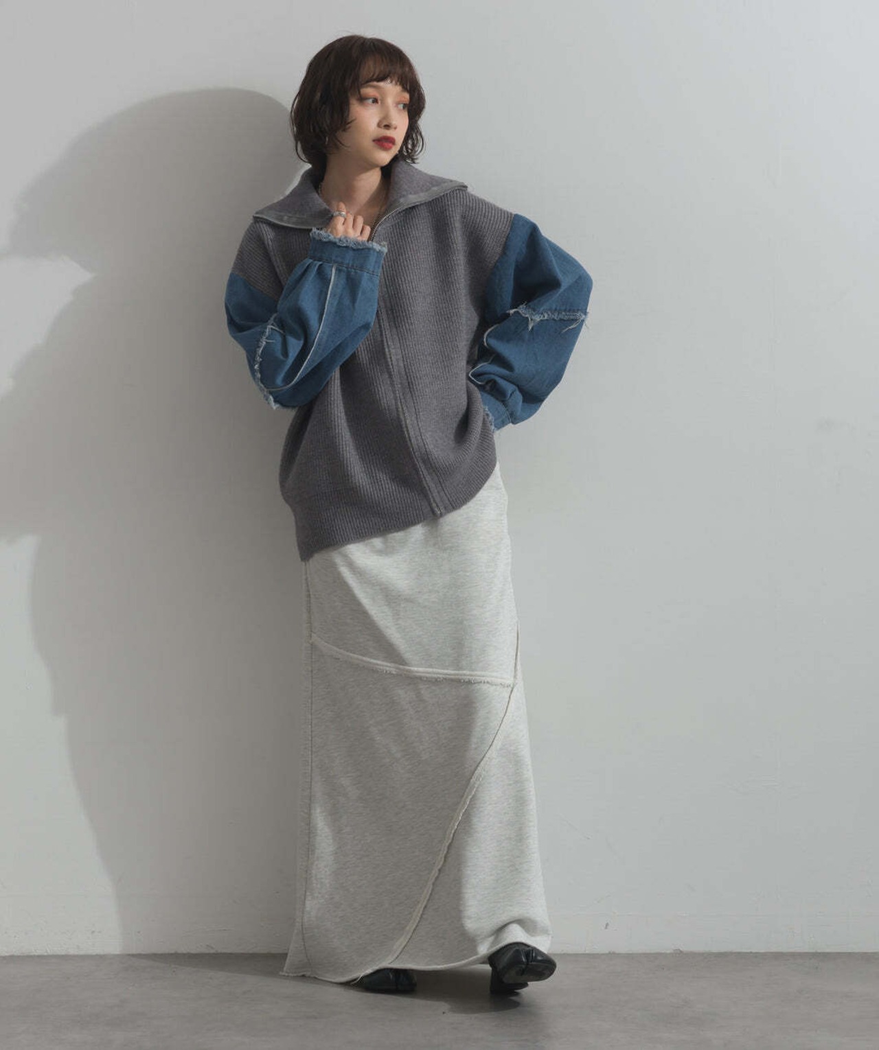 HD2510024 袖デニムジップニット gray