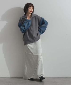 HD2510024 袖デニムジップニット gray