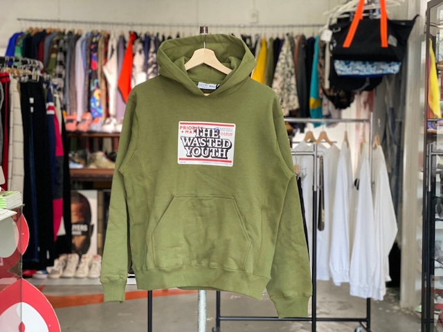 BLACK EYE PATCH × WASTED YOUTH  BEP PRIORITY LABEL HOODIE SMALL OLIVE 90KE5089