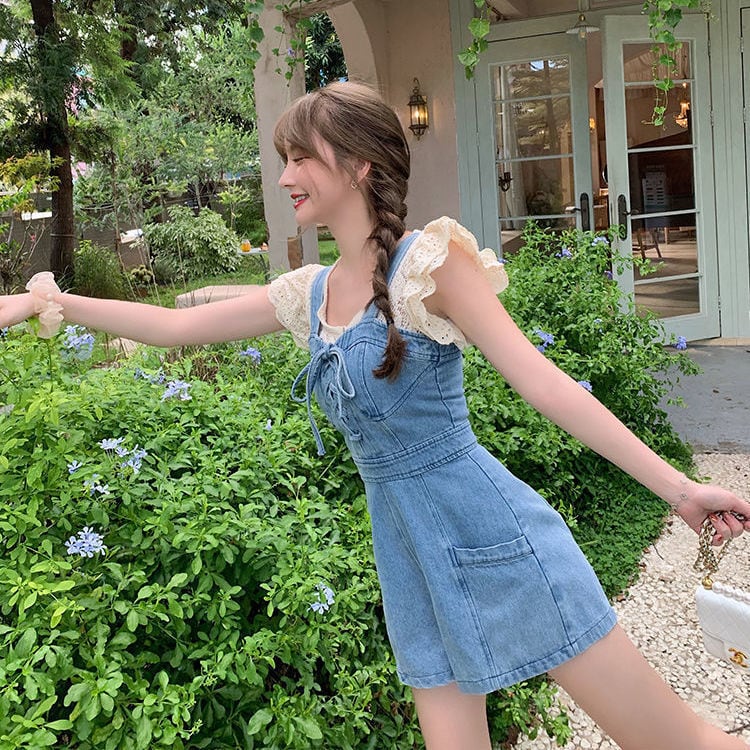 bottoms】デニムサロペットショートパンツ M22423 | nanastyle