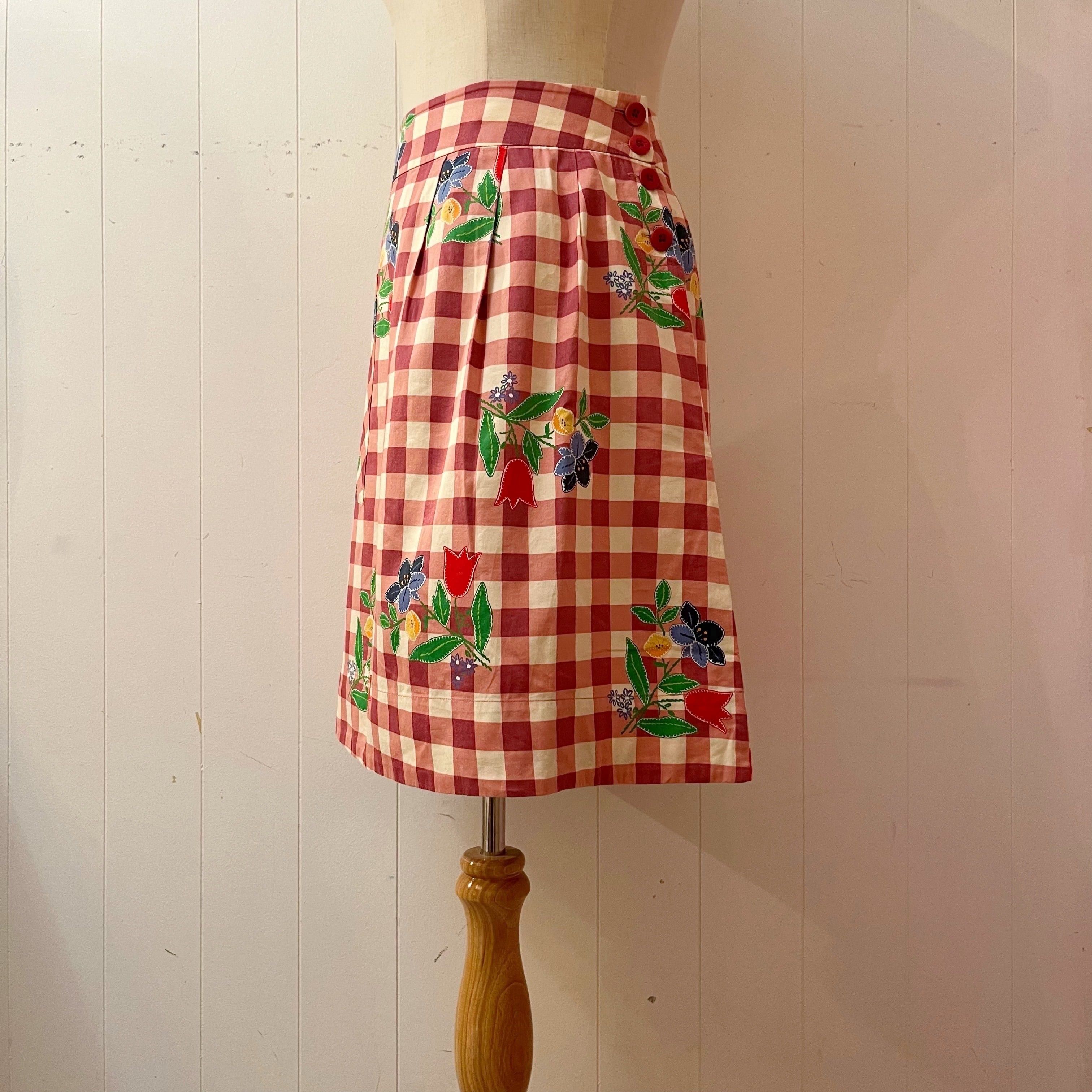 Laura Ashley / flower check flare skirt