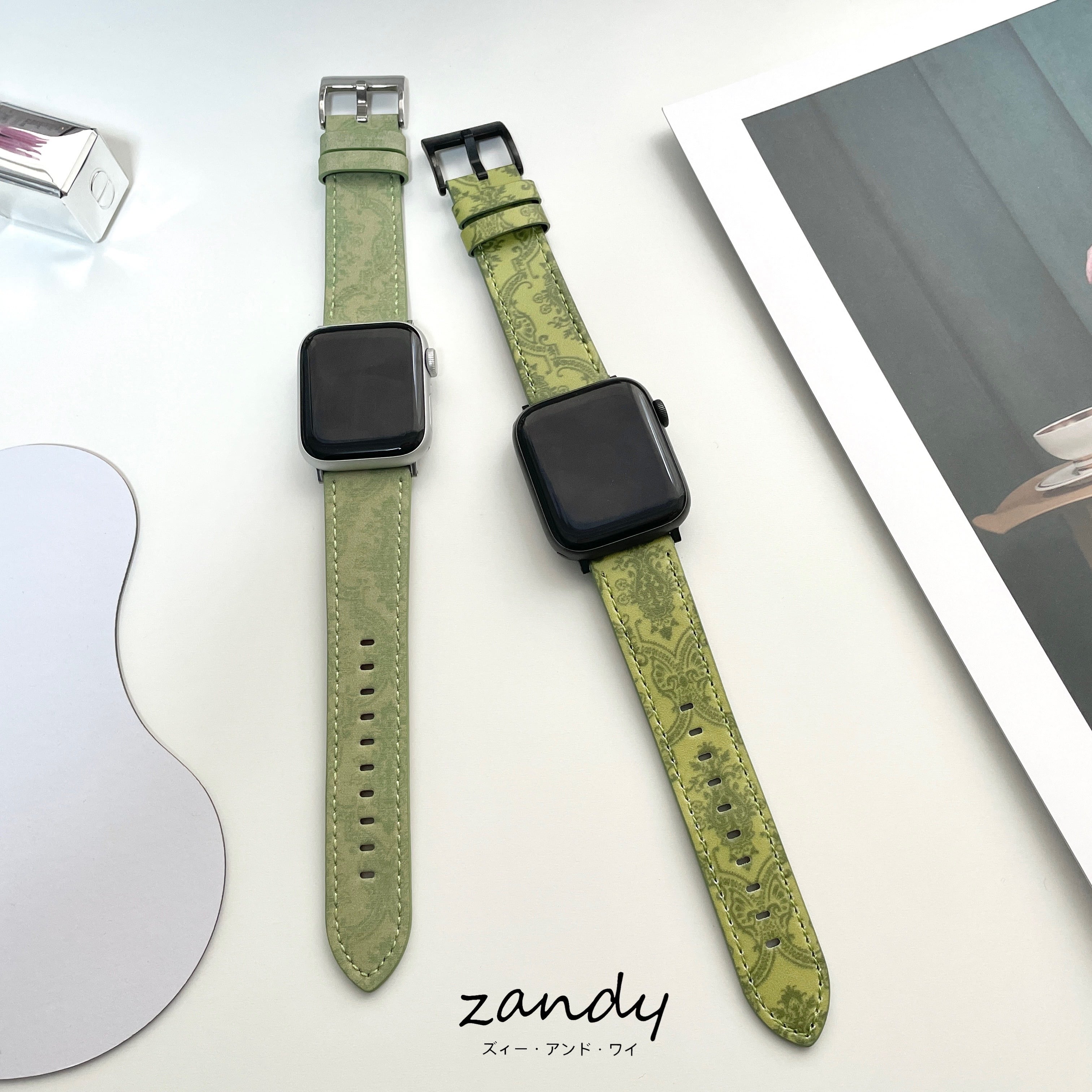 新年の贈り物 新品未使用 Apple Watch 38 40 41mm レザーバンド 深緑