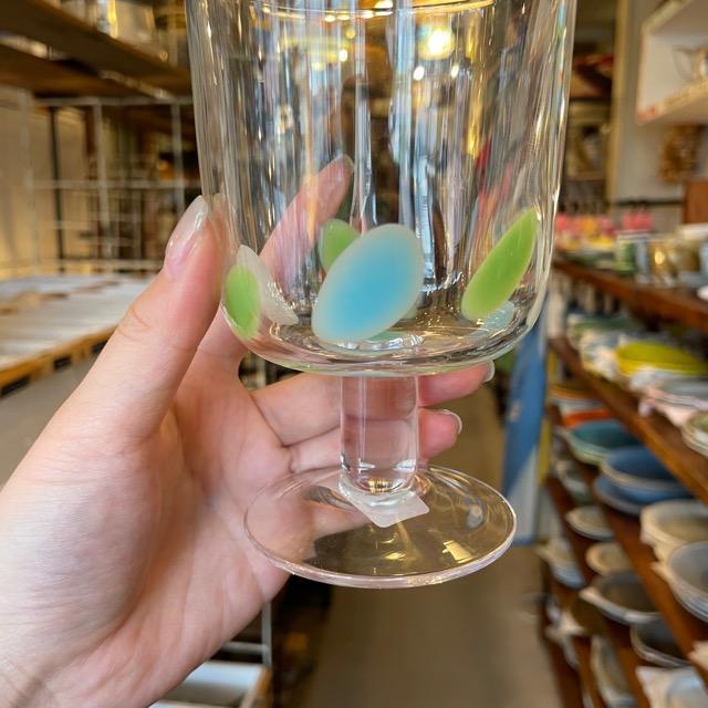 ガラス水玉グラス 全2色 / ドット 透明 レトロ カップ ギフト