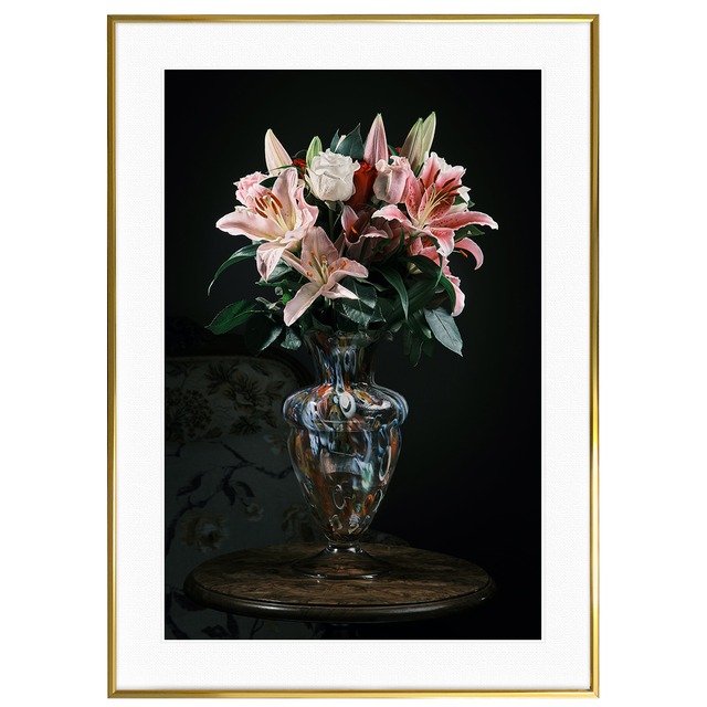 花写真 花瓶に挿したゆりの花 インテリアアートポスター額装 AS2859