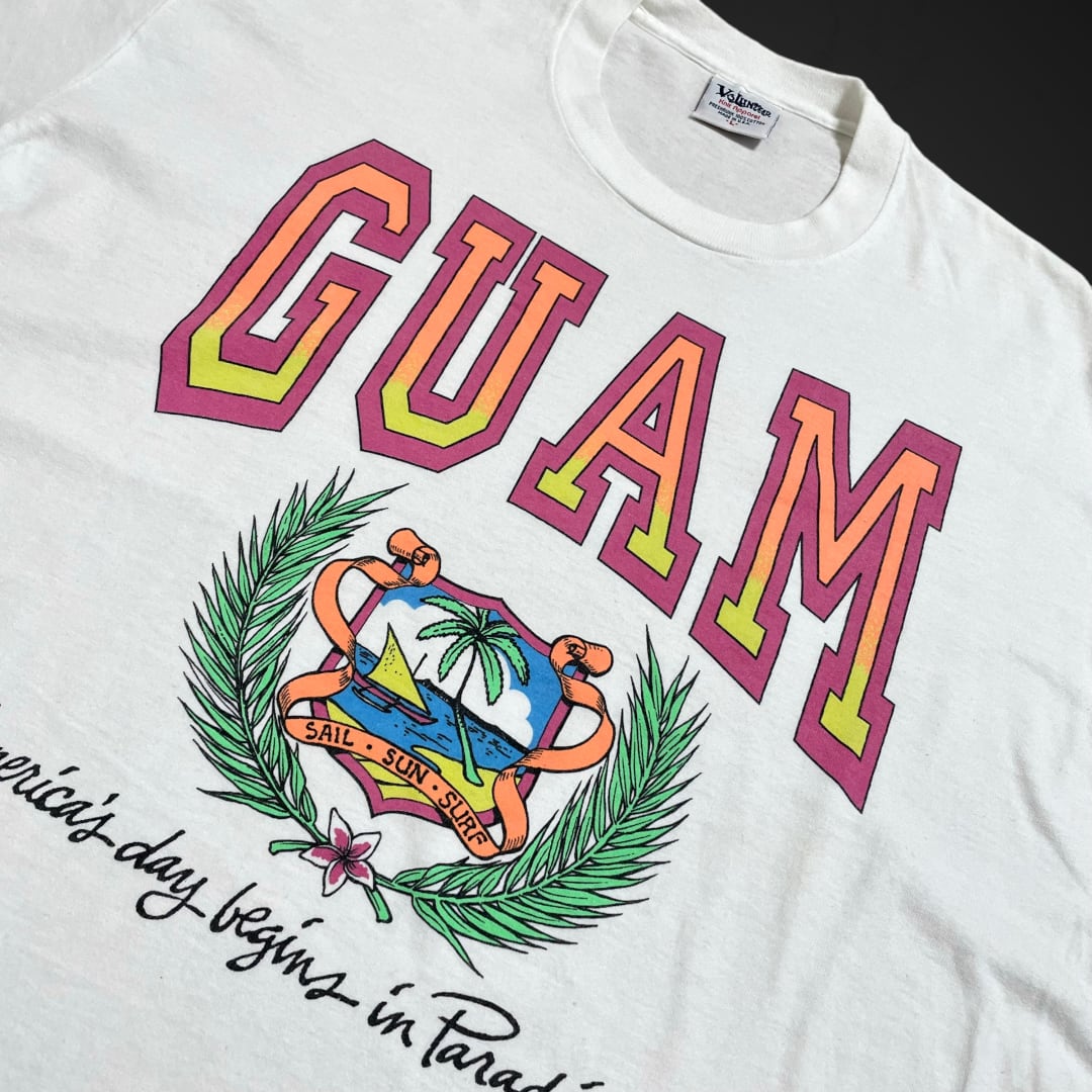 volunteer】90s USA製 Tシャツ GUAM ビッグロゴ シングルステッチ 刺繍