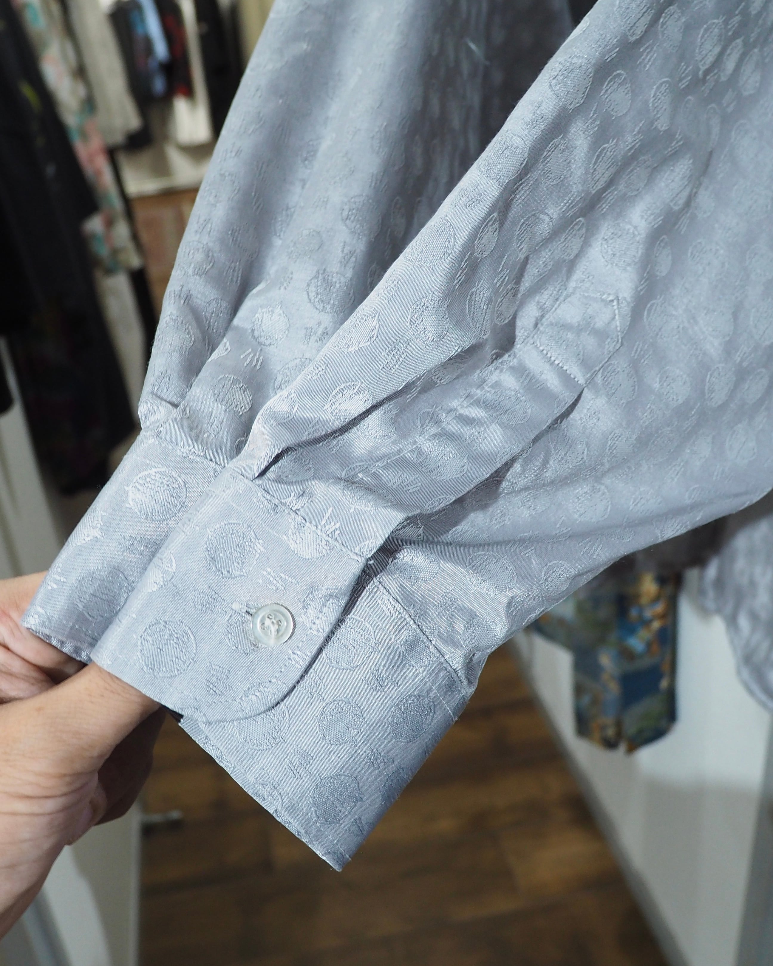 Dot Embroidery × Oblique Deformation vintage Over silhouette Shirt