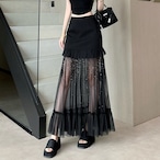sheer gather long skirt / l0715