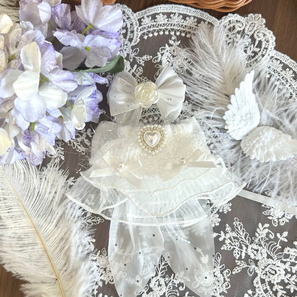 パール お嬢様スタイル2点セット!ラブブ Labubu 高級感たっぷり ドレス &ヘアアクセ V1/2/3 17cmサイズ エレガント 可愛い ドール衣装