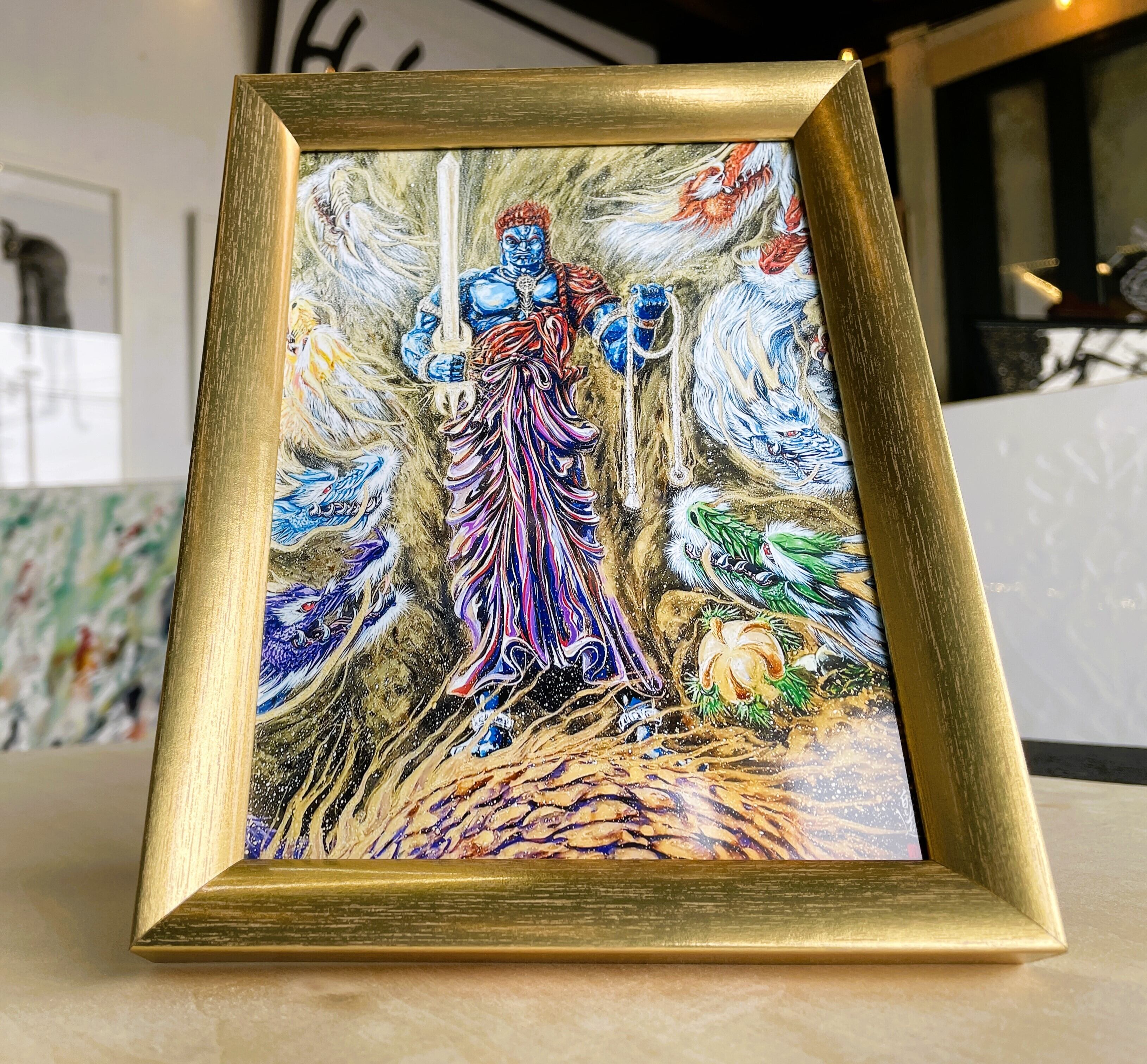 現代水墨画家 絵師白道 「不動明王と八大龍王」 （複製画）2Lサイズ