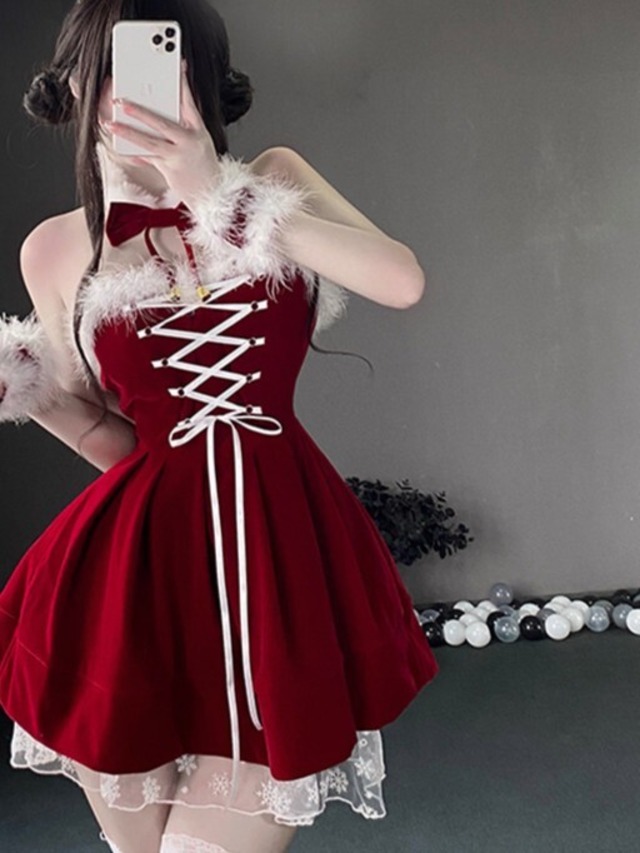 ふわふわストラップミニワンピサンタV05037