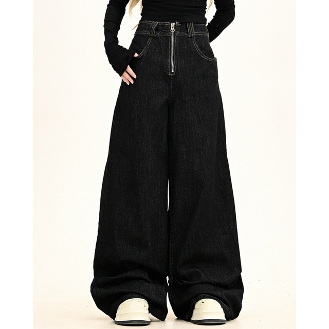 front zipper baggy denim　フロントジッパーバギーデニム　J0657