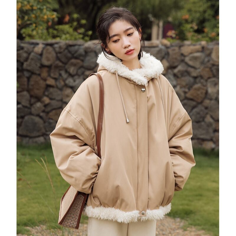 ウールベルベットジャケット ウィンターフードコート コットン 冬物 萌量不足68665124605