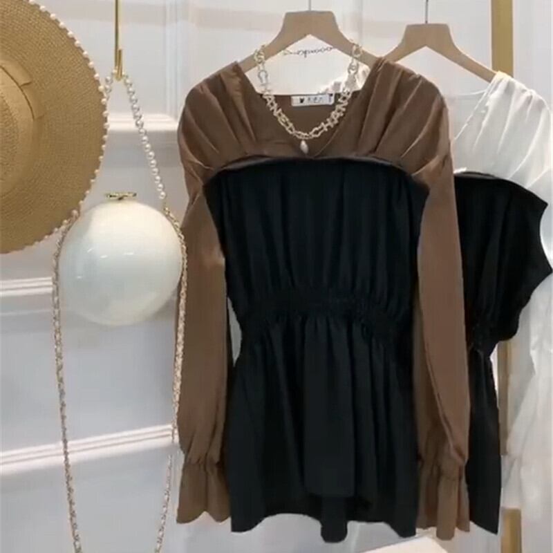 オータムブラウス スタイルウェスト ロング 大きめサイズ 秋物 ミックスインファッション15969838391