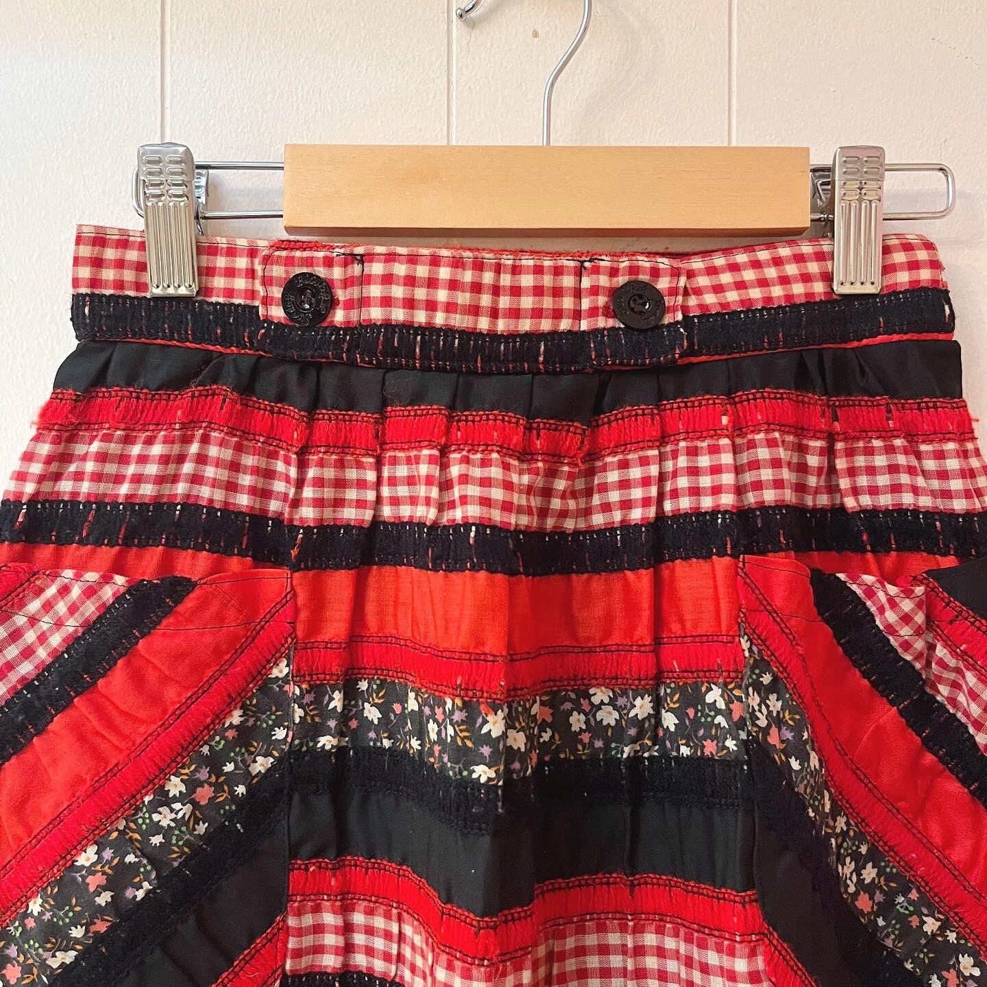 red gingham check black flower skirt