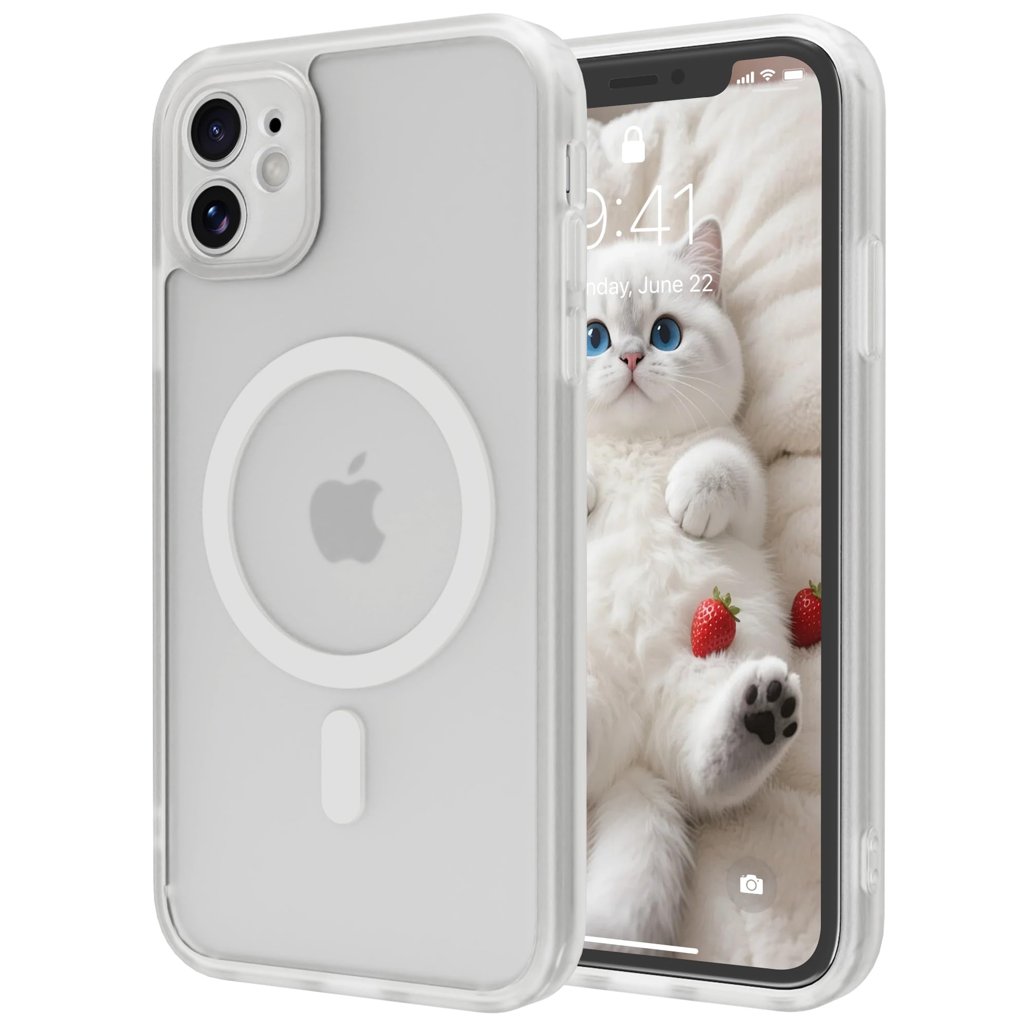 PINLISHENG iPhone 11 ケースMagSafe対応 半透明 マット 米軍MIL規格 全面保護 スマホケース(透明な白)