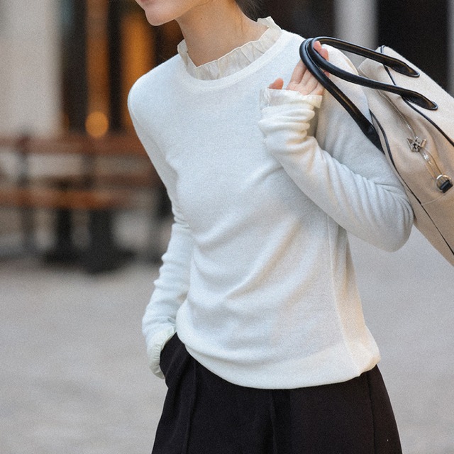 frill-neck knit pullover　J00376