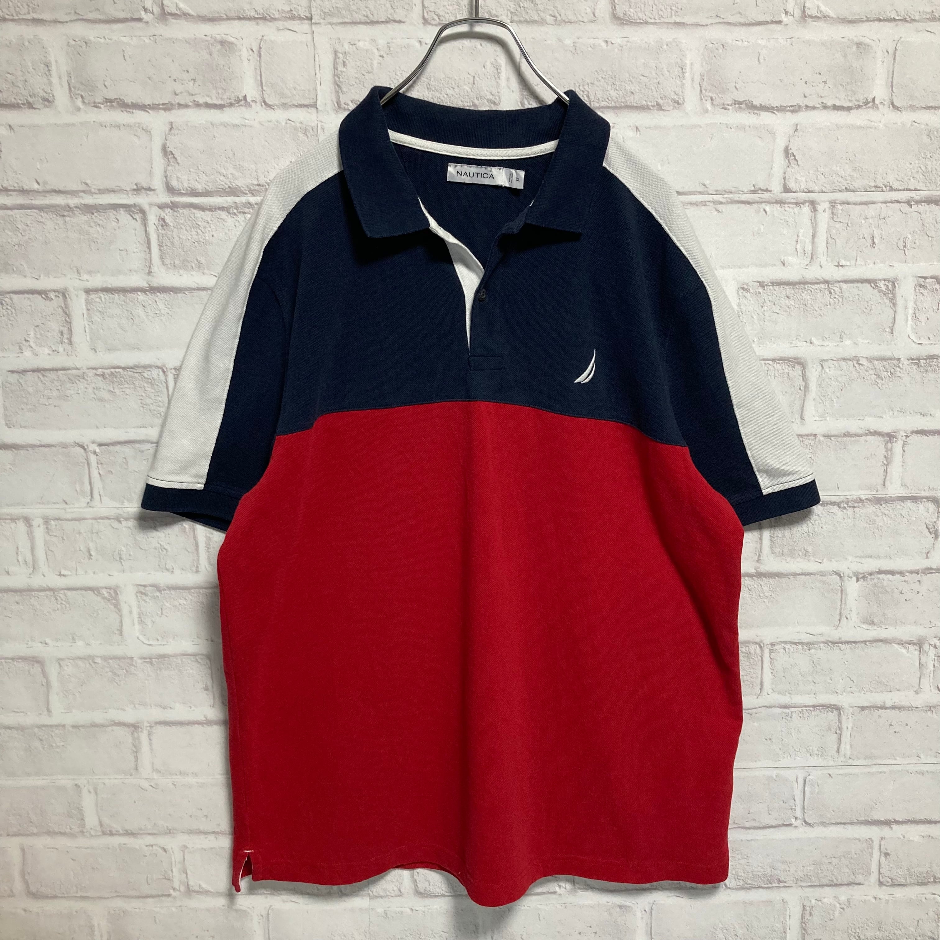 NAUTICA】S/S Polo Shirt XL ノーティカ ポロシャツ トリコロール 切替