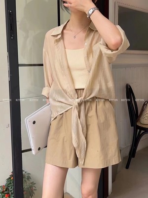 裾結びシアーブラウス　AJ22085-115