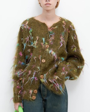 1980s fancy yarn fluffy mohair cardigan