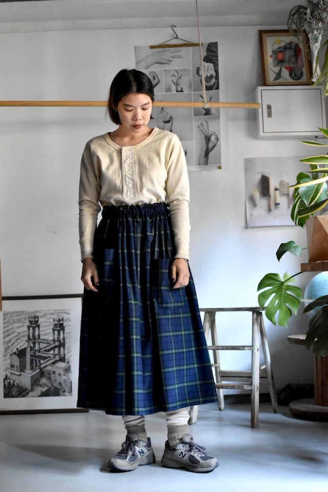 -sasanqua by trees- "Madras check layer pocket skirt"